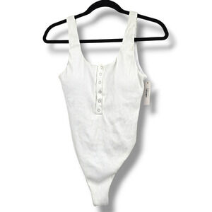 NEW Envya Swimwear Women's Alisha Button Front Ribbed Swimsuit White Medium